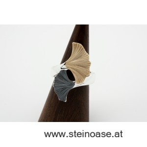 Ring Ginkgo-Blatt  Silber/Grau/Gold